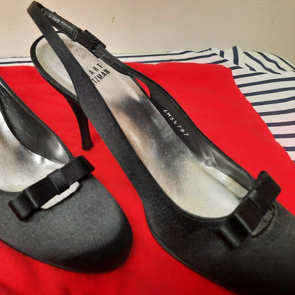 Stuart Weitzman Black Satin Sling Backs Size 7 M